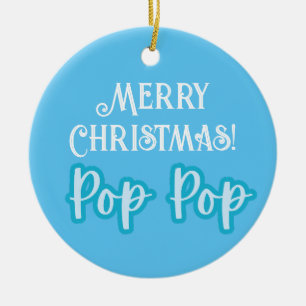 Ornamento De Cerâmica Legal Tipografia Azul Pop de Natal Feliz
