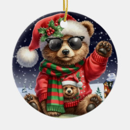 Ornamento De Cerâmica Legal Urso de Natal