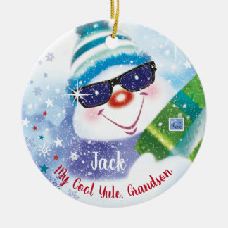 Ornamento De Cerâmica Legal Yule, neto, boneco de neve em Shades, Natal