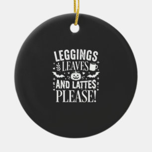 Ornamento De Cerâmica Leggings de Halloween Folhas e Lattes Café de Outo