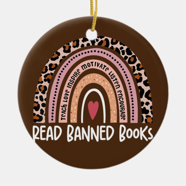 Ornamento De Cerâmica Leia Livros Banidos Leopardo Arco-Íris Para Livros (Frente)