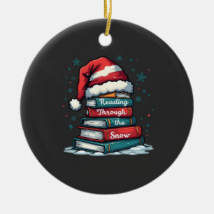 Ornamento De Cerâmica Leitura Através Da Neve Lendo Papais noeis Xmas Am