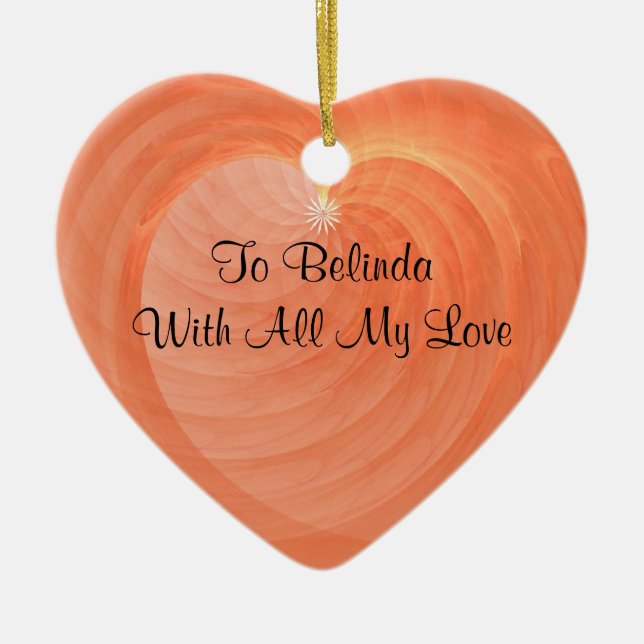 Ornamento De Cerâmica Lembrança com nervuras romântica do coração da (Frente)