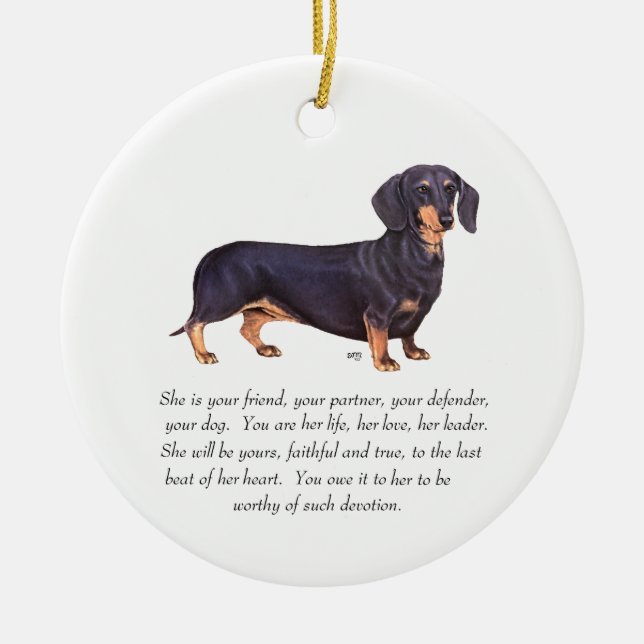 Ornamento De Cerâmica Lembrança de Dachshund - Fêmea (Frente)