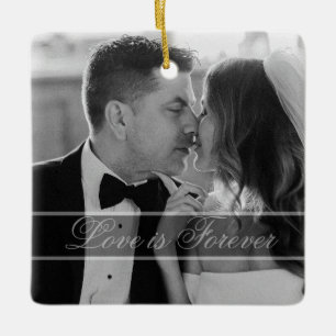 Ornamento De Cerâmica Lembrança de Foto de Casamento Preto e Branco Eleg