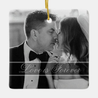Ornamento De Cerâmica Lembrança de Foto de Casamento Preto e Branco Eleg