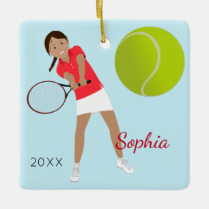 Ornamento De Cerâmica Lembrança do jogador de ténis do cabelo preto