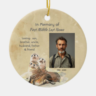 Ornamento De Cerâmica Lembrança Memorial Selos de Aquarela Animais