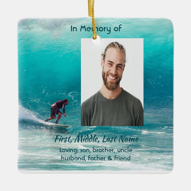 Ornamento De Cerâmica Lembrança Memorial  Surfista de Ondas Água (Frente)