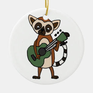 Ornamento De Cerâmica Lemur engraçado que joga a arte da guitarra