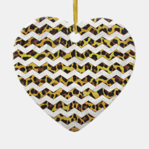 Ornamento De Cerâmica Leopard Brown e Yellow Cevron Impressão