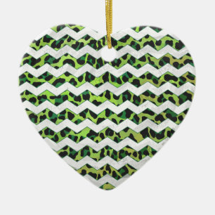 Ornamento De Cerâmica Leopard Chevron Black e Green Impressão