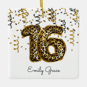 Ornamento De Cerâmica Leopard Foil 16 Balões de Aniversário Foto de Prof