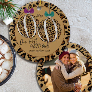Ornamento De Cerâmica Leopard Imprime Nossa Primeira Foto Personalizada