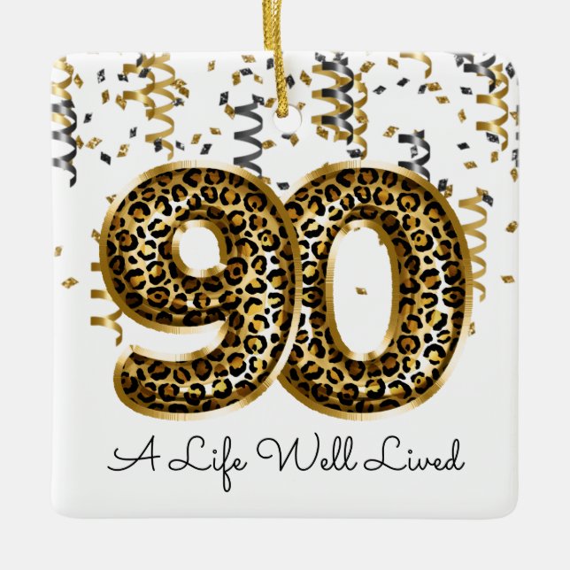 Ornamento De Cerâmica Leopard Life Good Lived 90 Balões de Aniversário F (Frente)