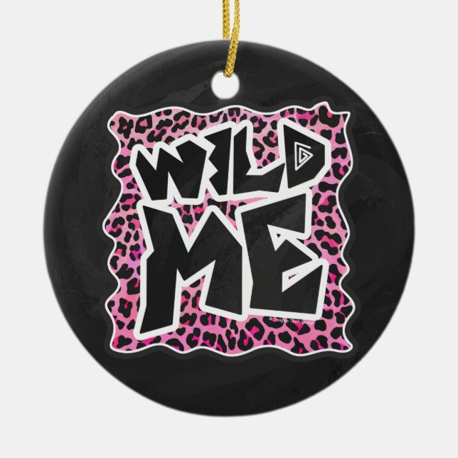 Ornamento De Cerâmica Leopard me Wild Black and Hot Pink Design (Frente)