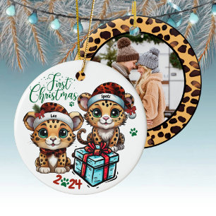 Ornamento De Cerâmica Leopard Spot Cat Animal Print Primeiro Natal 🐾 🐆