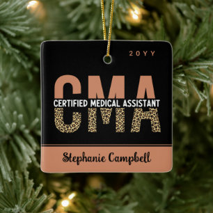 Ornamento De Cerâmica Leopardo Assistente Médico Certificado CMA Persona