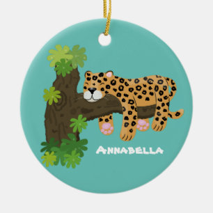 Ornamento De Cerâmica Leopardo bonito dormindo em desenho animado de árv