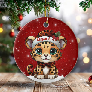 Ornamento De Cerâmica Leopardo Divertido Brilho Vermelho Amante de Estam