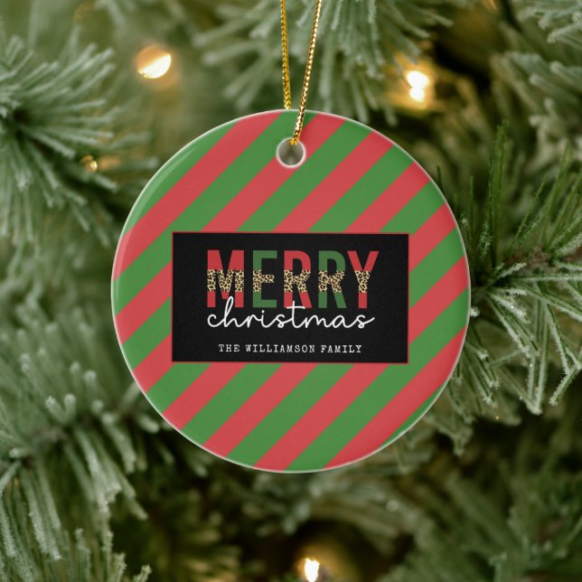 Ornamento De Cerâmica Leopardo do Natal Moderno Imprime Greve Verde Verm (Árvore)