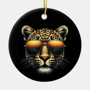 Ornamento De Cerâmica Leopardo Legal Usando Óculos de Sol Leopardo Estil