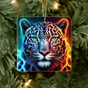 Ornamento De Cerâmica Leopardo Neon Elétrico - Design de Animal Glowing 