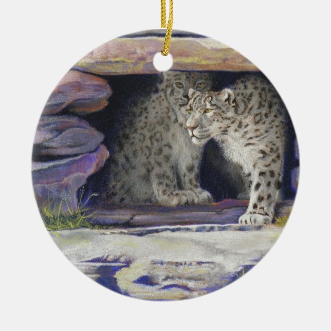 Ornamento De Cerâmica Leopardos de neve (Frente)