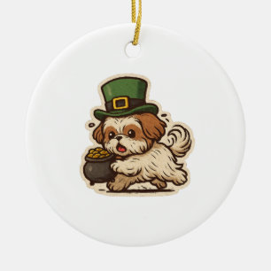Ornamento De Cerâmica Leprechaun Desajeitado de Shih Tzu no Dia de São P