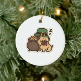 Ornamento De Cerâmica Leprechaun Pug Sonolento Dia de São Patrício Retro