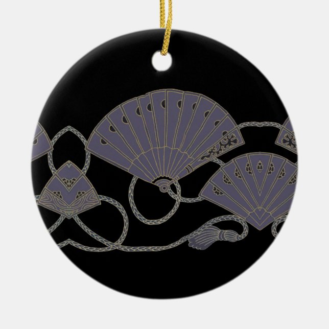 Ornamento De Cerâmica Leque Roxo Elegante (Frente)