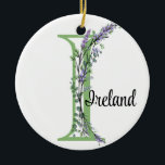Ornamento De Cerâmica Letra alfabética I, botânica da Lavanda de aquarel<br><div class="desc">Um design romântico e elegante com letra alfabética monográfica "I", enquadrada por eucalipto, lavanda e libélula pintada em aquarelas. Para começar a alterar o nome, clique em "Personalizar este modelo" e edite o texto nas caixas modelo. Para acessar as ferramentas de edição mais avançadas, role para baixo até "Clique para...</div>