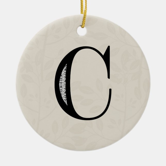Ornamento De Cerâmica Letra C do damasco - preto (Frente)