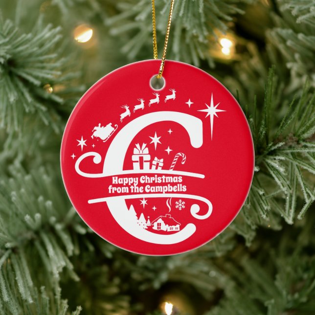 Ornamento De Cerâmica Letra C Monograma Nome da Família Inicial Saudação (Árvore)