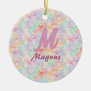 Ornamento De Cerâmica letra c monograma nome pastel aguarela rosa azul