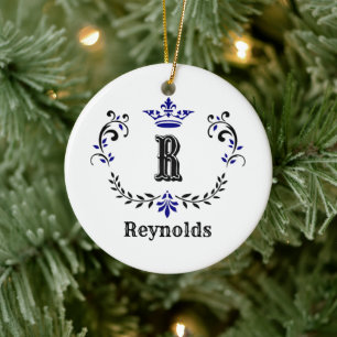 Ornamento De Cerâmica Letra Curva Monograma 'R' Personalizado