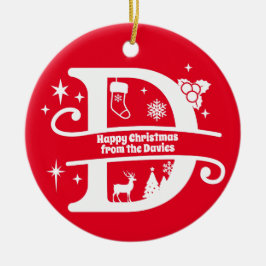 Ornamento De Cerâmica Letra D Monograma Nome da Família Inicial Saudação