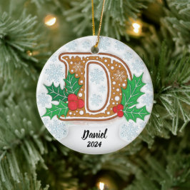 Ornamento De Cerâmica Letra D Natal Personalizado