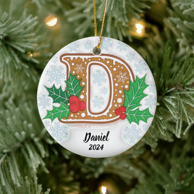 Ornamento De Cerâmica Letra D Natal Personalizado  (Árvore)