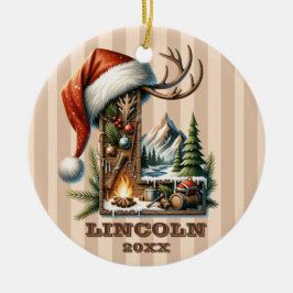 Ornamento De Cerâmica Letra de Natal russa L com Cena de Inverno Cozy