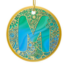 Letra Dourada, turquesa M e Flores Coloridas