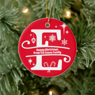 Ornamento De Cerâmica Letra E Monograma Nome da Família Inicial Saudação