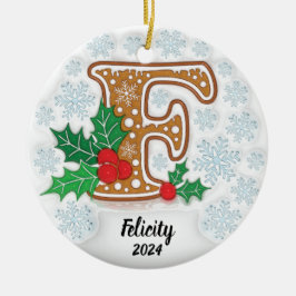 Ornamento De Cerâmica Letra F Natal Nome Personalizado