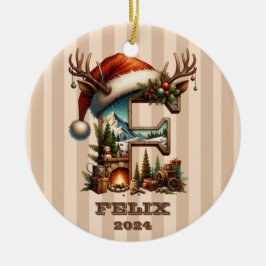 Ornamento De Cerâmica Letra F Vintage Winter Scense