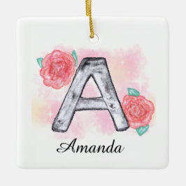 Ornamento De Cerâmica Letra Floral A de Aquarela