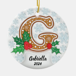 Ornamento De Cerâmica Letra G Natal Nome Personalizado