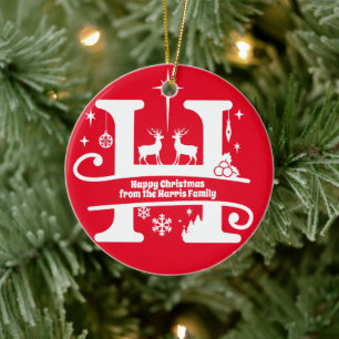 Ornamento De Cerâmica Letra H Monograma Nome da Família Inicial Saudaç