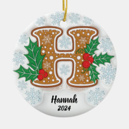 Ornamento De Cerâmica Letra H Natal Nome Personalizado