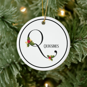 Ornamento De Cerâmica Letra Holiday Holly Monogram Personalizada
