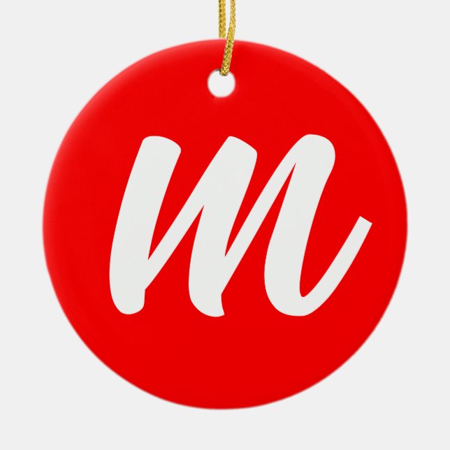 Ornamento De Cerâmica Letra Inicial de Monograma Branco Vermelho (Frente)